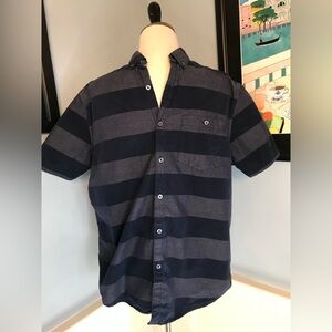 Men's Short Sleeve Button Down Blue Striped Shirt Sz L